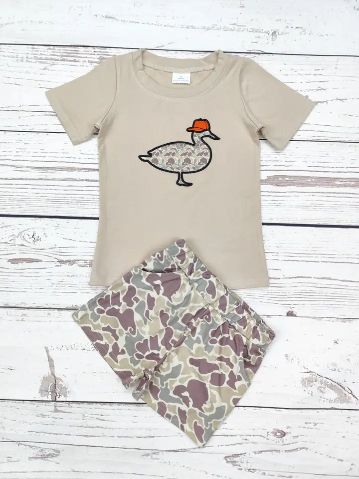Boys Camo Duck Applique Shorts Set