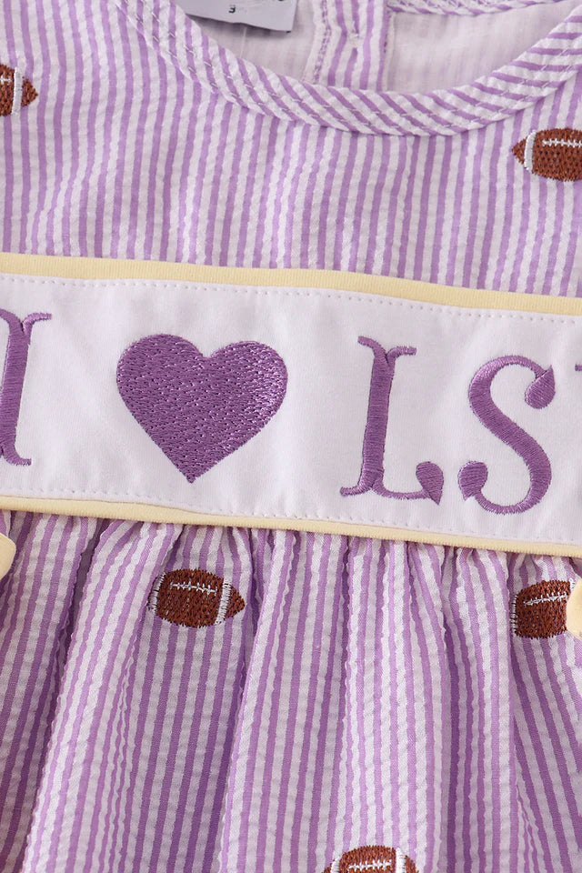 Purple Stripe Seersucker I Love LSU Set