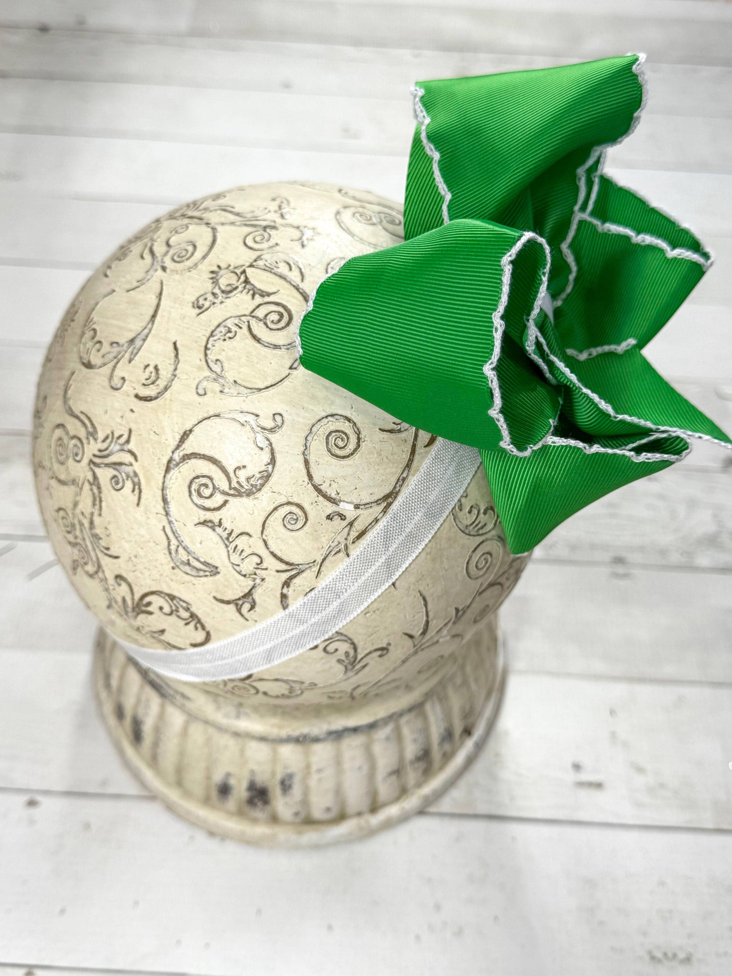 Green with White Moonstitch Bow Headband