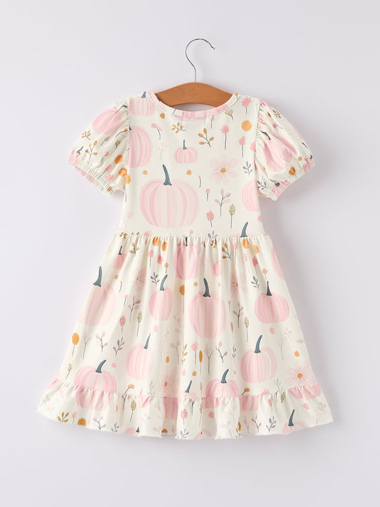 Fall Halloween & Thanksgiving Cute Pumpkin Print Girls Dress