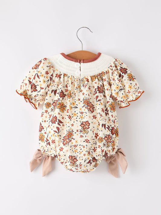Colorful Floral Smocked Church Christ Bishop Christening Baby Girl Romper