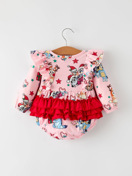 Christmas Character Festive Baby Girls Romper with Ruffles