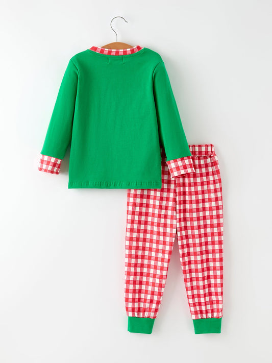 Christmas Character Candy Embroidery Green Boys Set