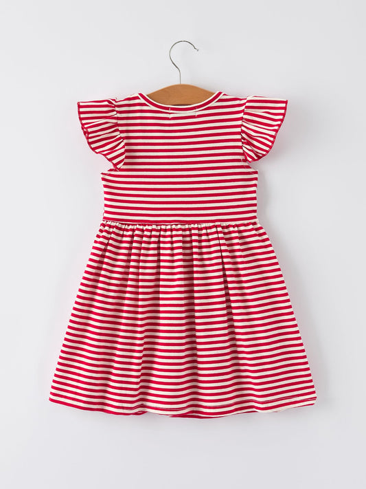 Christmas Red Stripe Dress with Santa Applique Pockets: Festive Fun