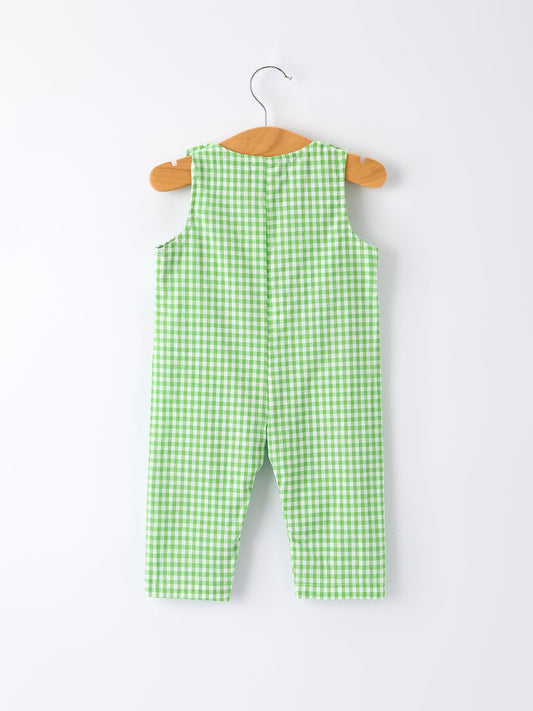 Christmas Tree Smocked Baby Romper with Green Plaid
