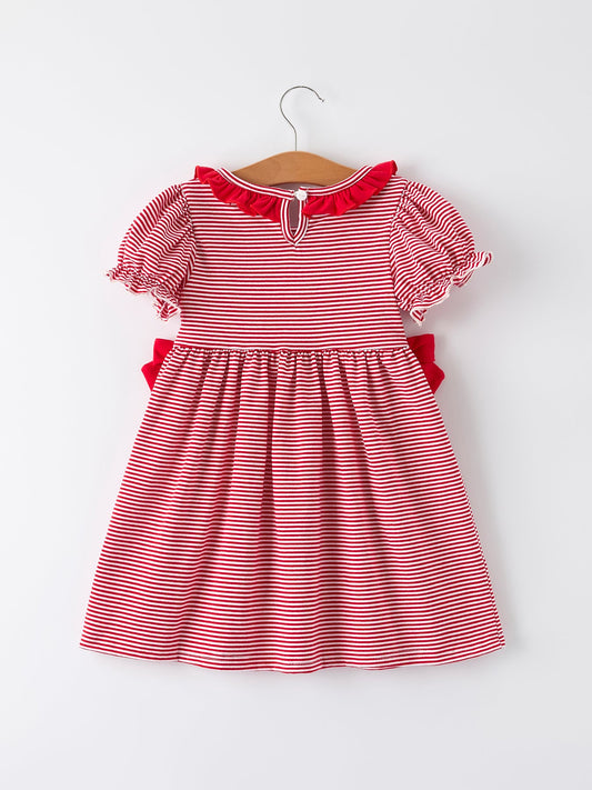 PREORDER Holiday Girls Dress with Embroidered Christmas Lights and Red Bow Details