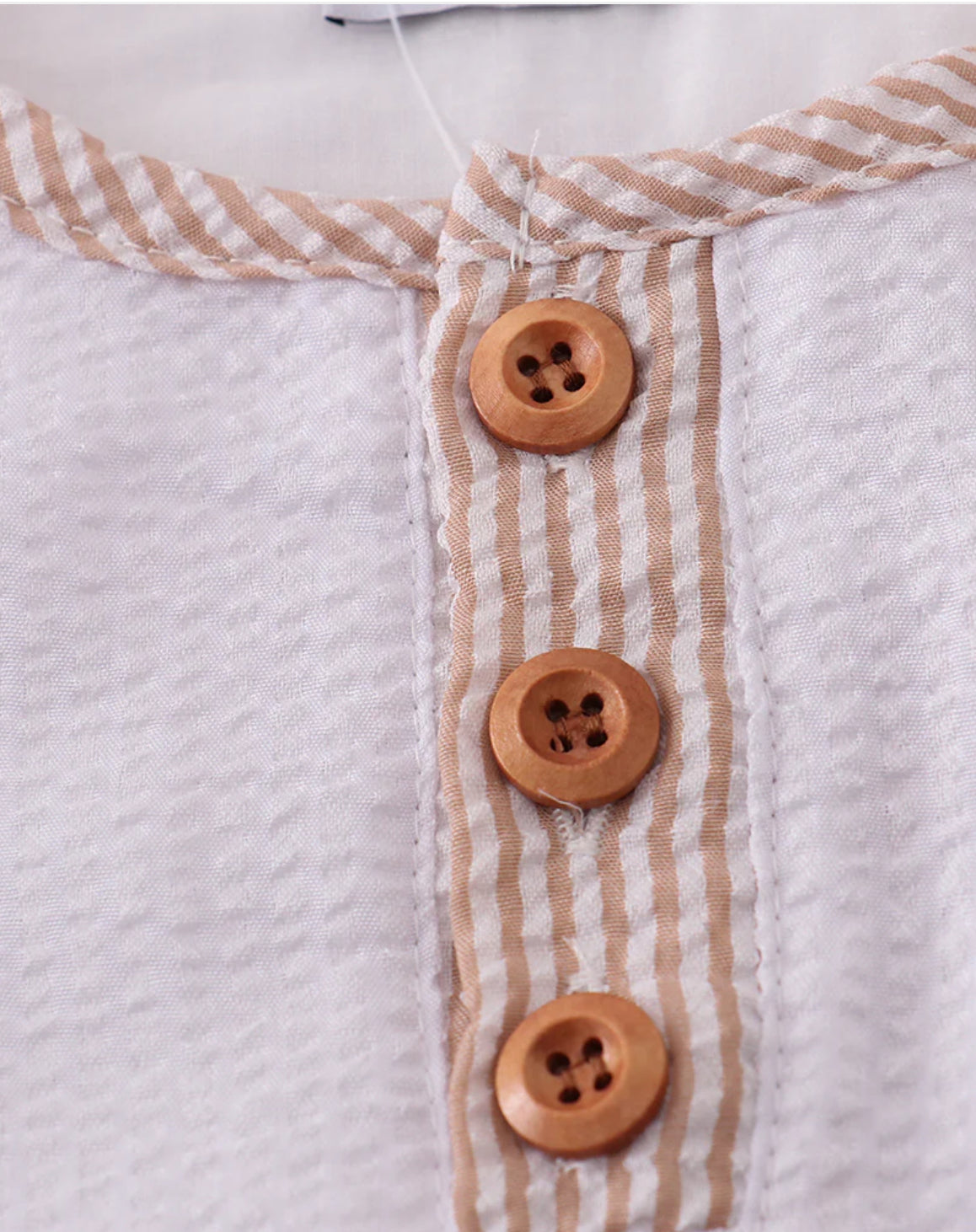 Seersucker White and Tan Boy Short Set