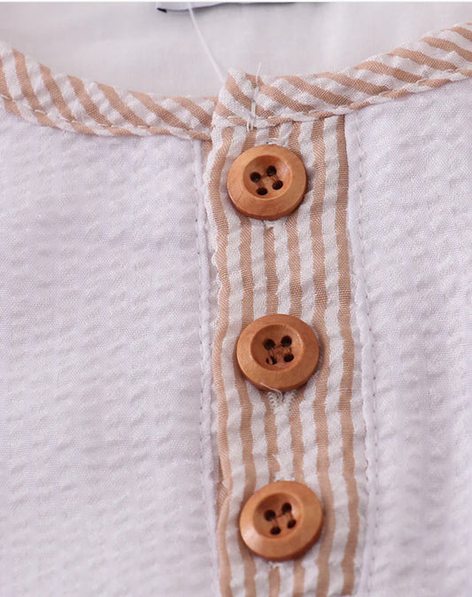 Seersucker White and Tan Boy Short Set