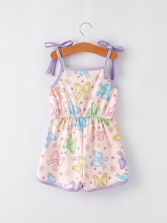 Girls Purple Bow Suspender jumpsuit