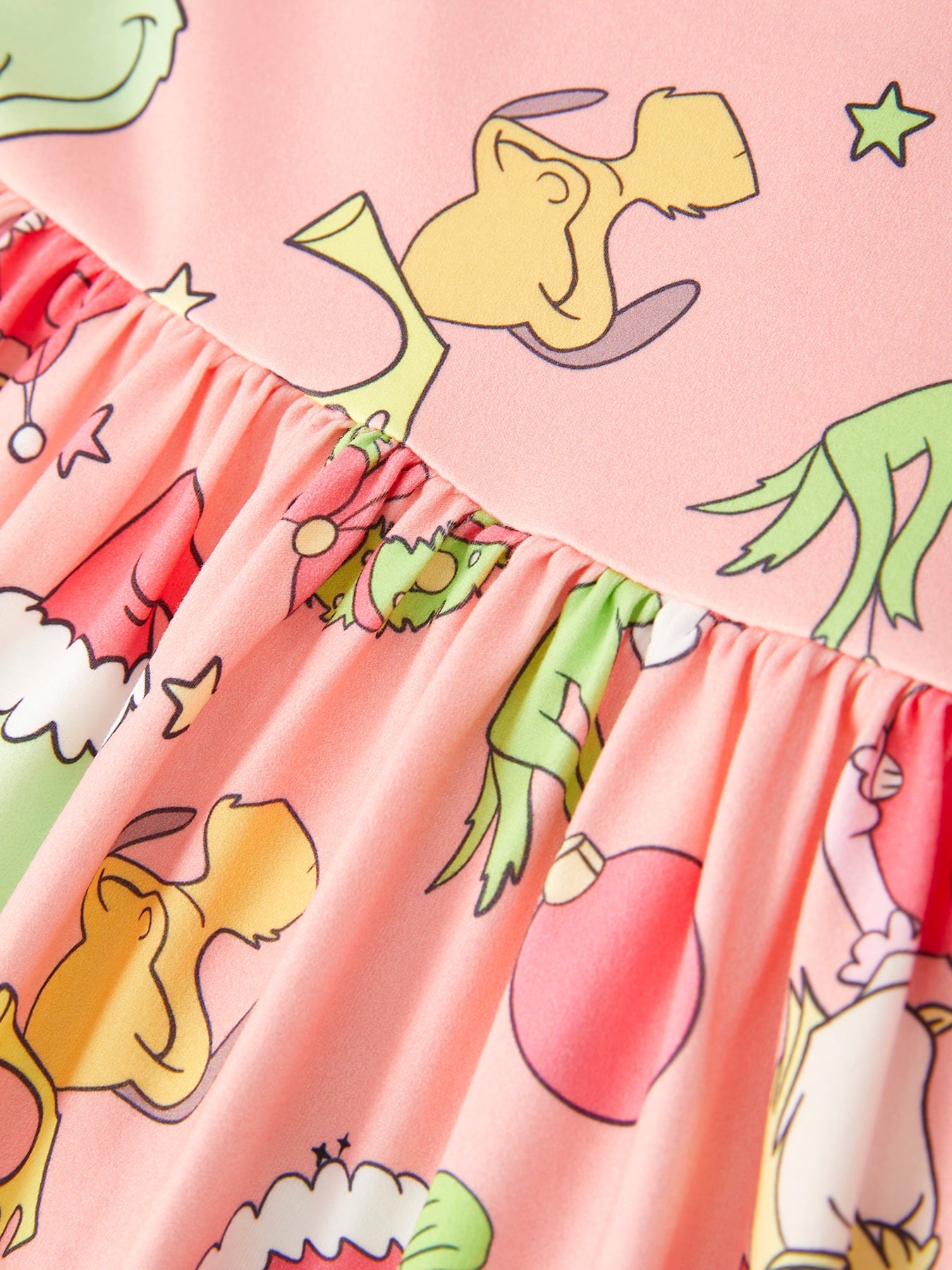 Christmas Cartoon Characters Print Sleeveless Girls Dress
