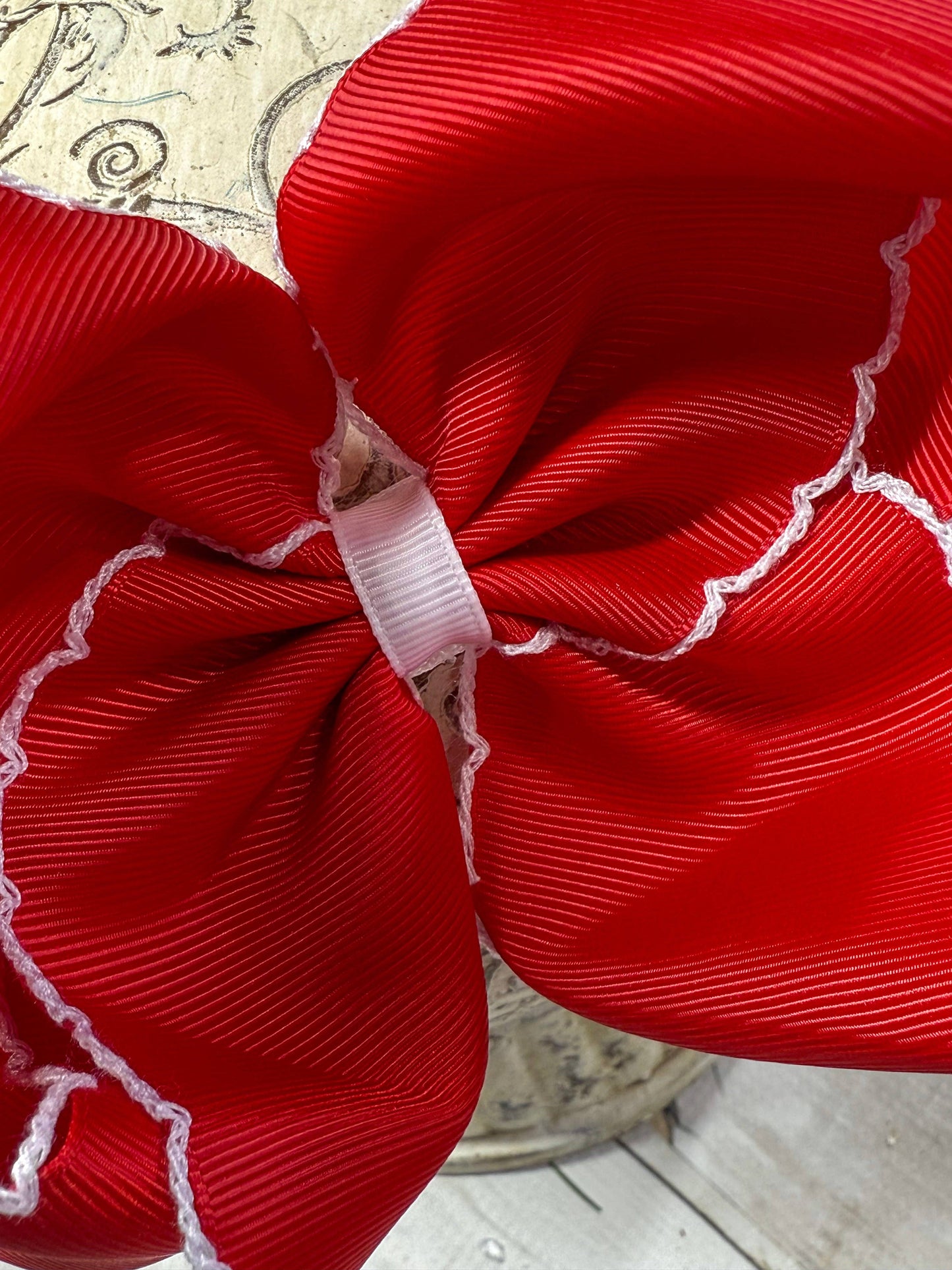 Red with White Moonstitch Bow Headband