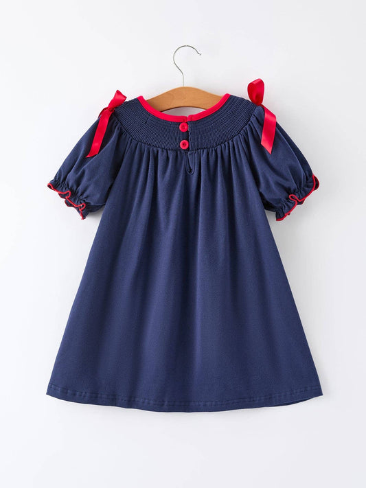Christmas Holiday Celebration Dress: Navy with Santa Sleigh