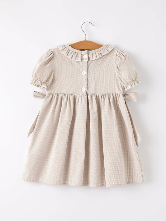 Pumpkin Embroidery Smock Plaid Girls Dress