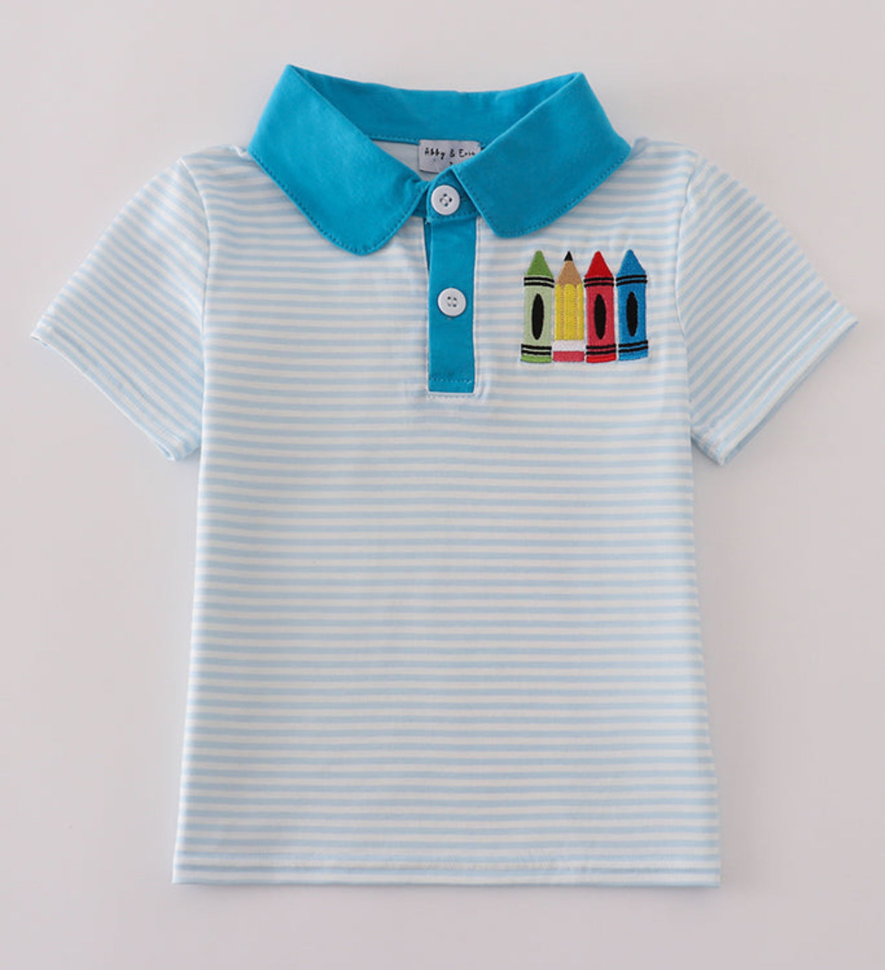 Blue stripe crayon appliqué button down shirt