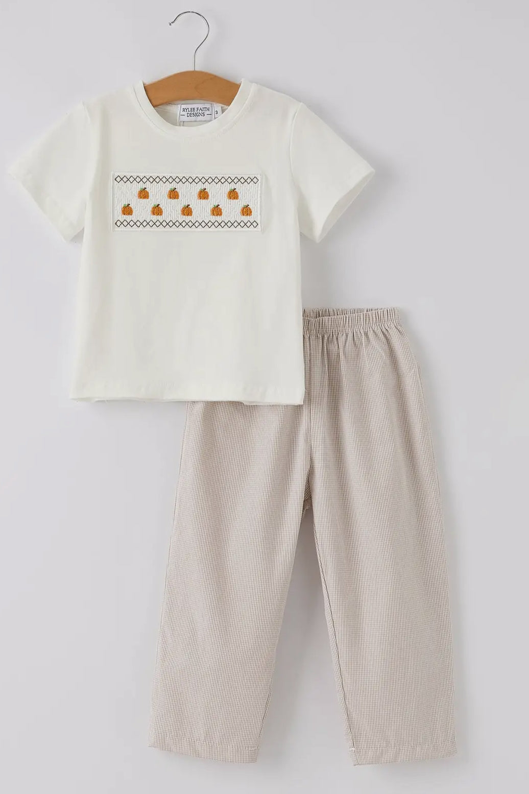Halloween & Thanksgiving Pumpkin Smock Embroidered Plaid Boys 'Set