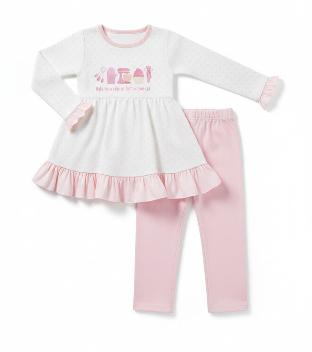 Bake me a cake as fast as you can embroidery ruffle pants set