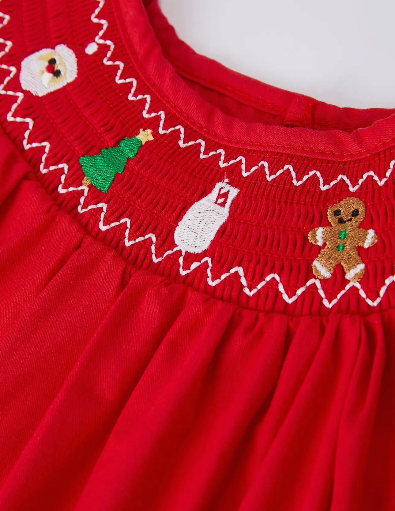 Christmas Gingerbread Embroidery Red Baby Dress with Bow