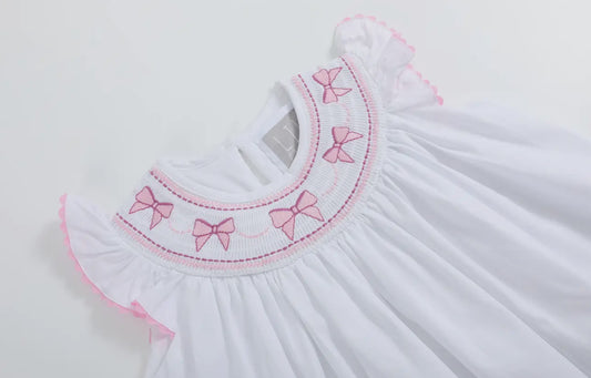 White and Pink Bows Smocked
Bishop Dress