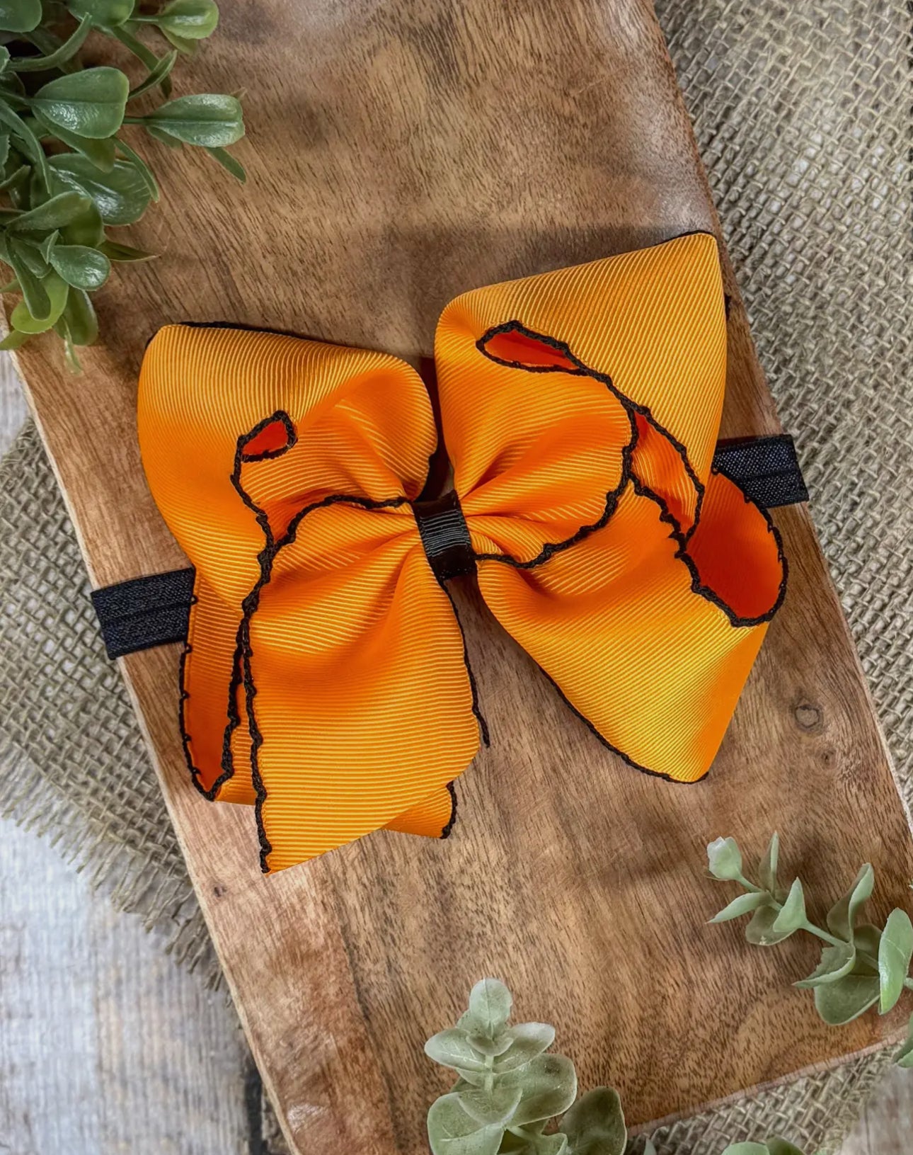 Orange with Black Moonstitch Bow Headband