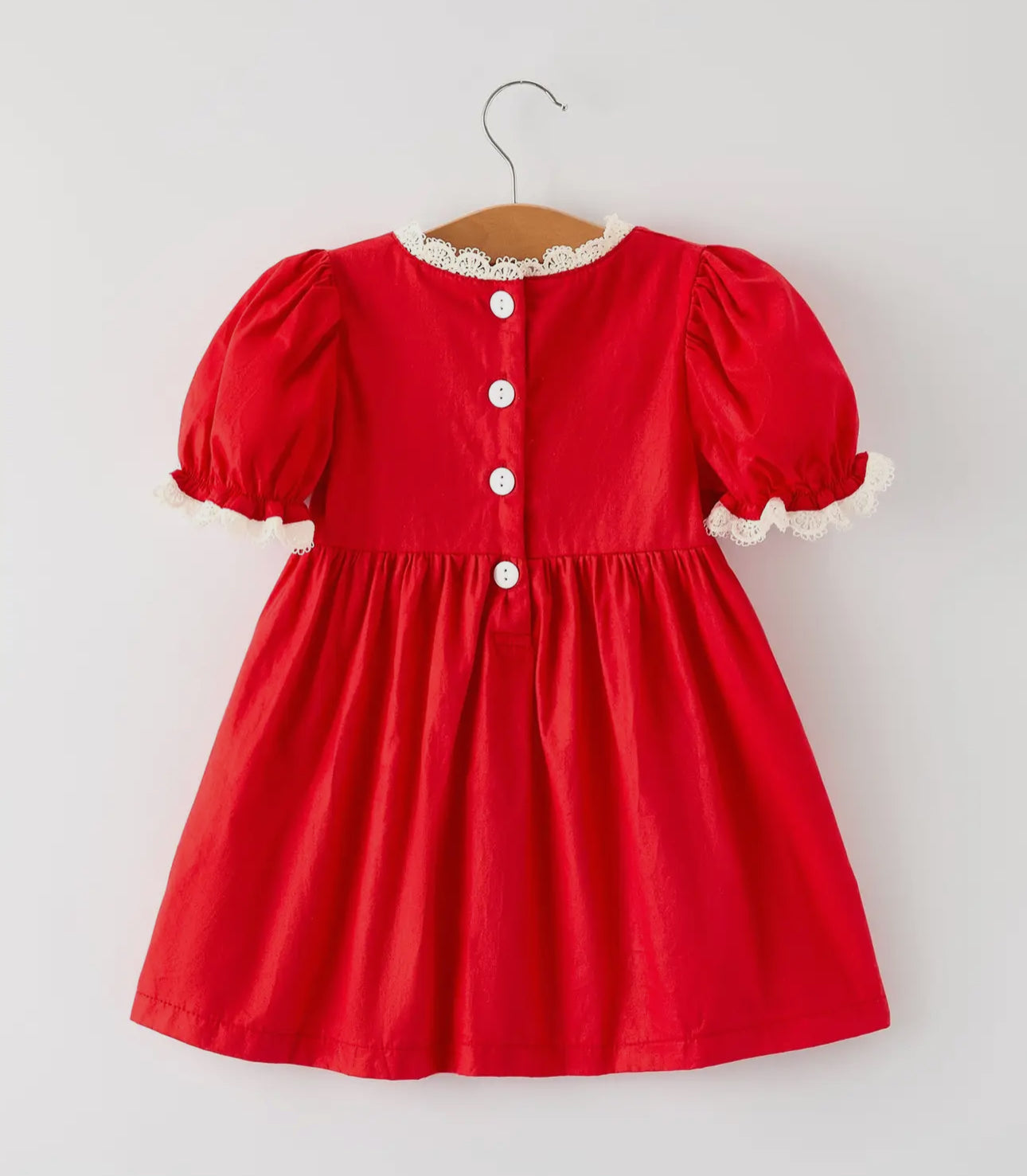 Red Christmas Girls Dress: Beautiful
Embroidery with Lace Trim