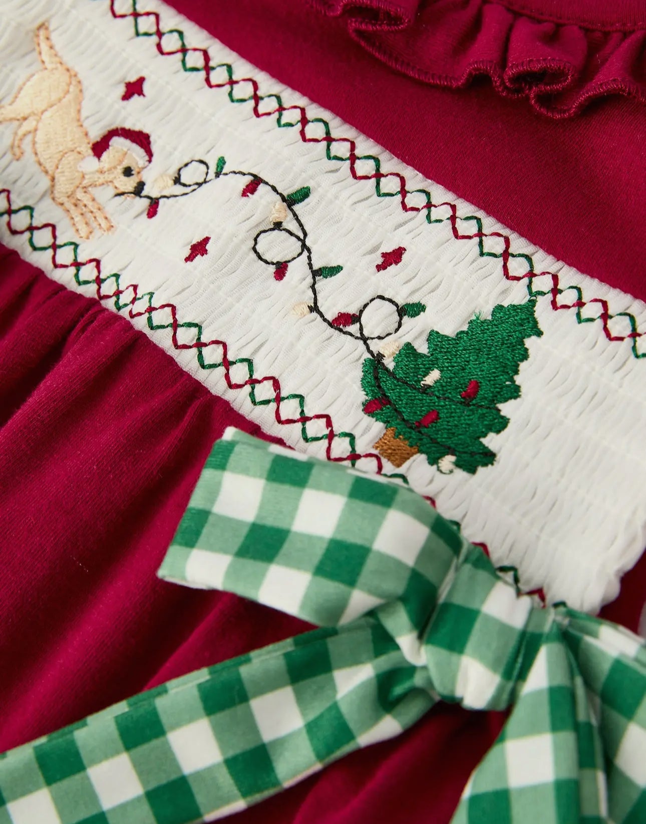 Christmas Embroidered Baby Girls
Romper with Green Plaid Bow