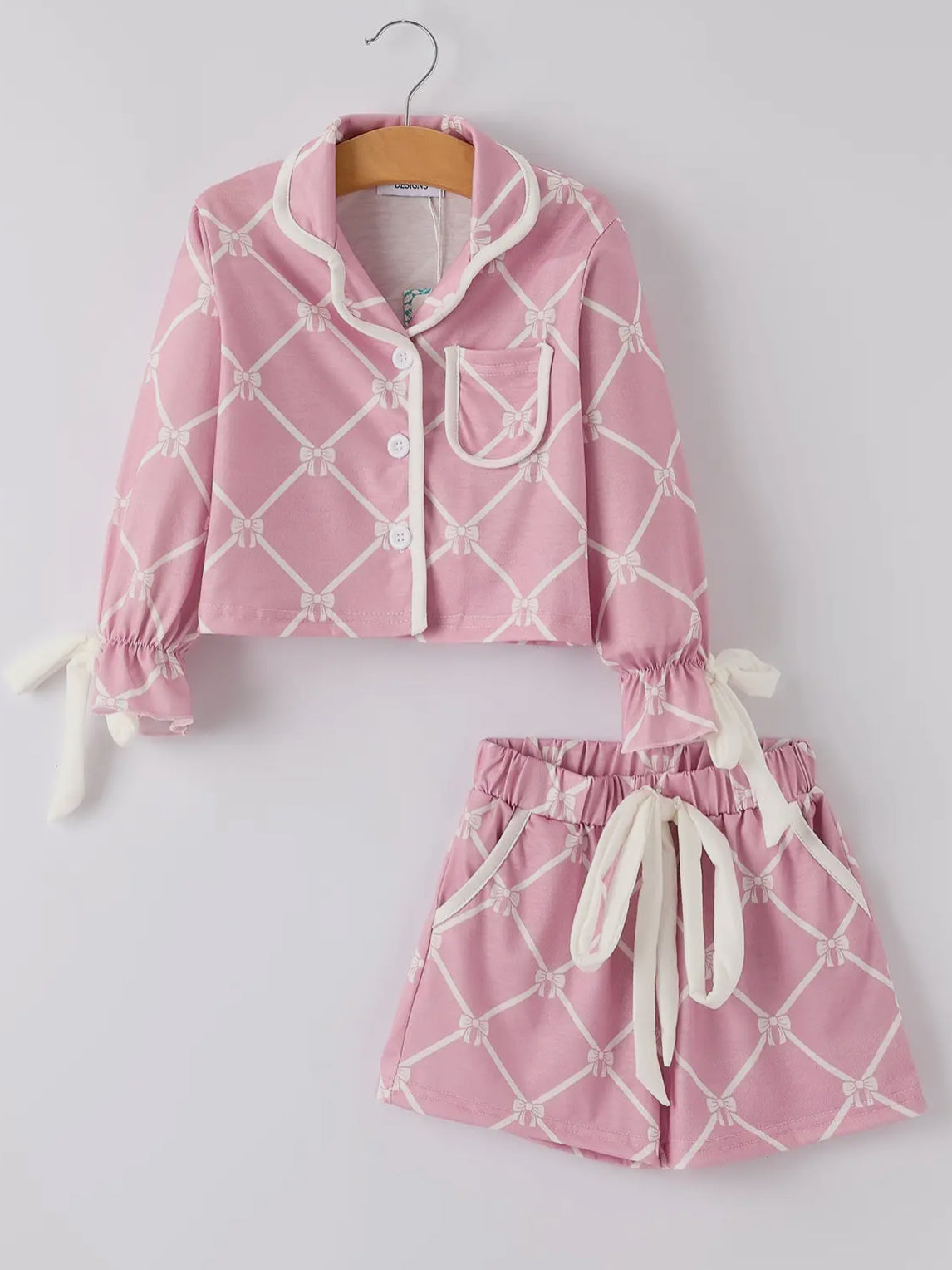 Autumn Check Bow Girls Lapel Pajamas