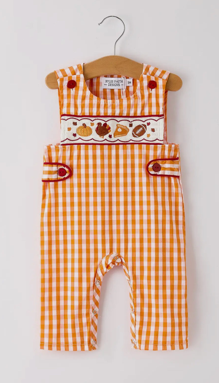 Fall Embroidered Romper For Baby Boys - Orange Checkered with Halloween
Details