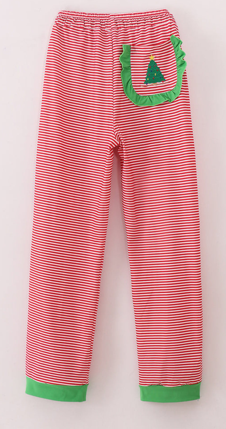 Red Stripe Christmas Tree Embroidery Mom Pajama Pants