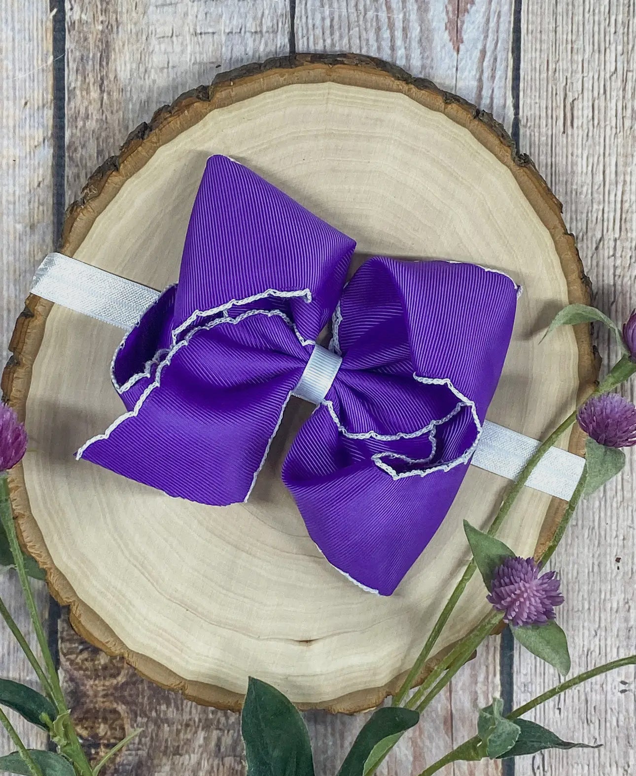 Purple with White Moonstitch Bow Headband