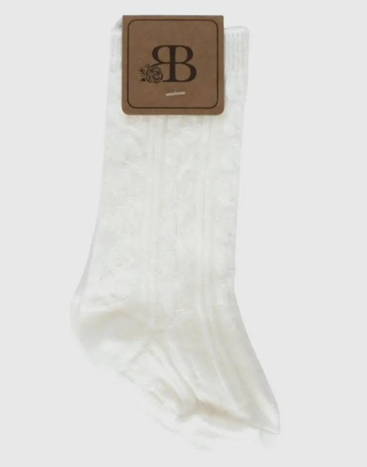 Ivory Pepper Knee-High Cable Knit Socks