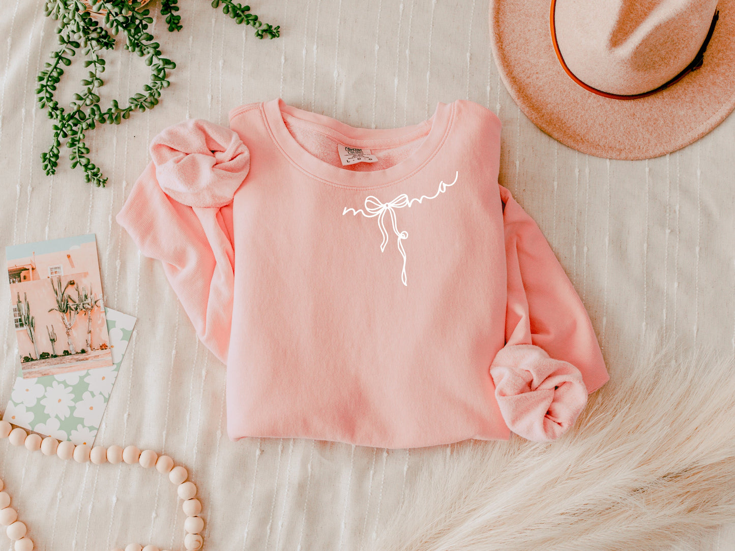 Mama Ribbon Garment Dyed Comfort Colors Sweatshirt (Neck around)