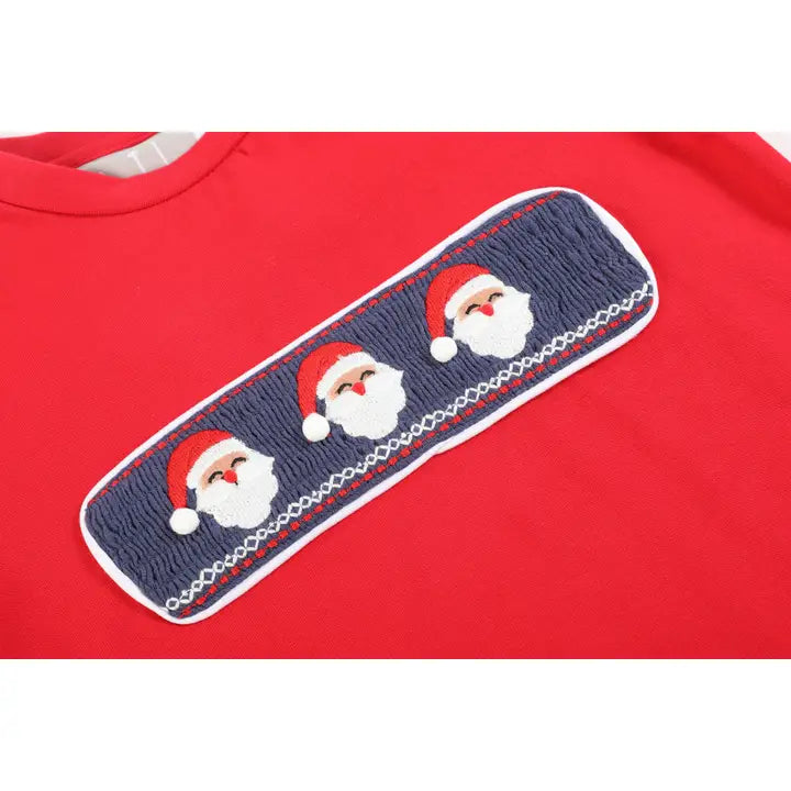 Red Santa Smocked Shirt and Navy Pants Set