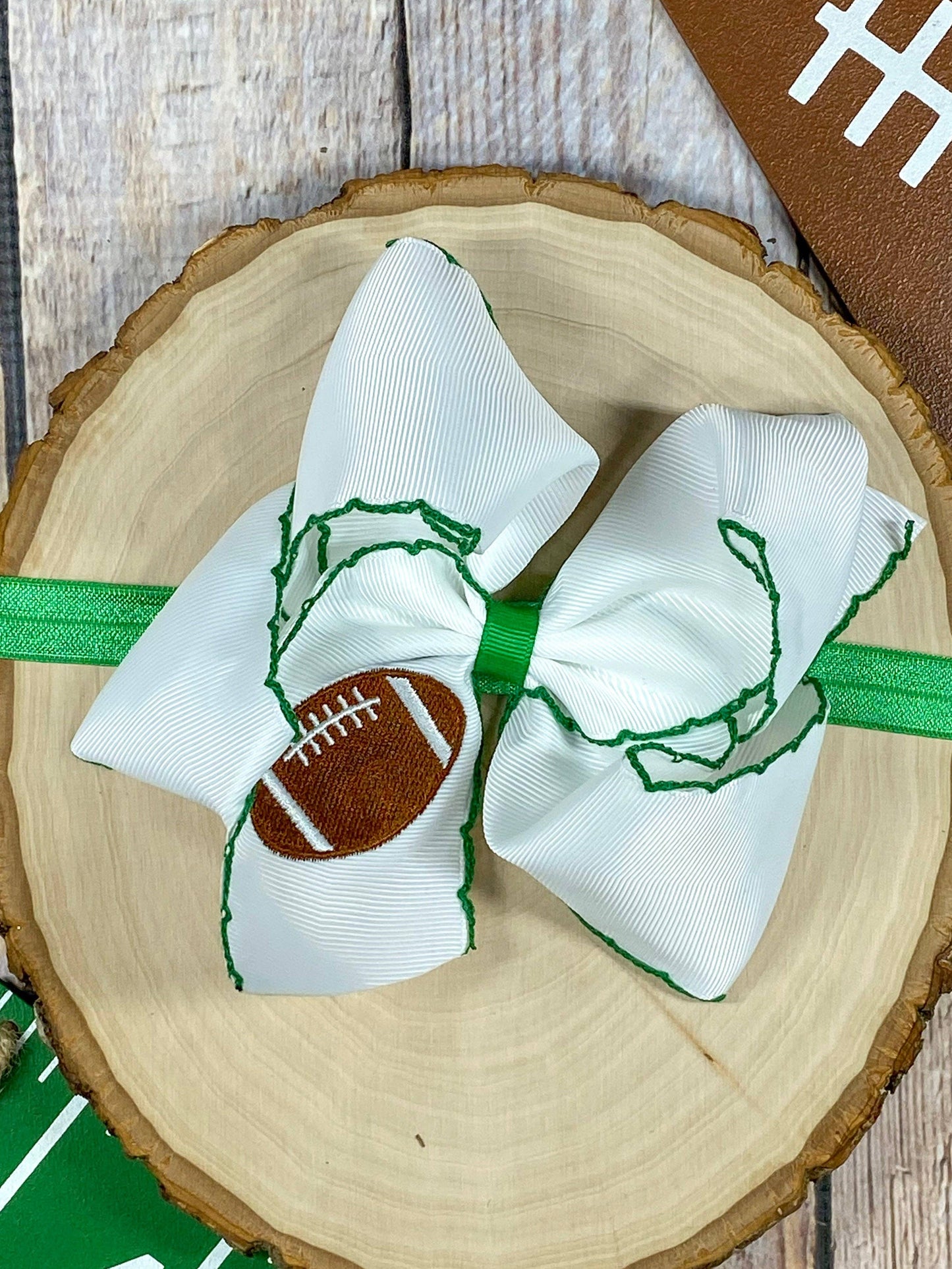 Football Embroidered Moonstitch Bow Headbands: Game Day
