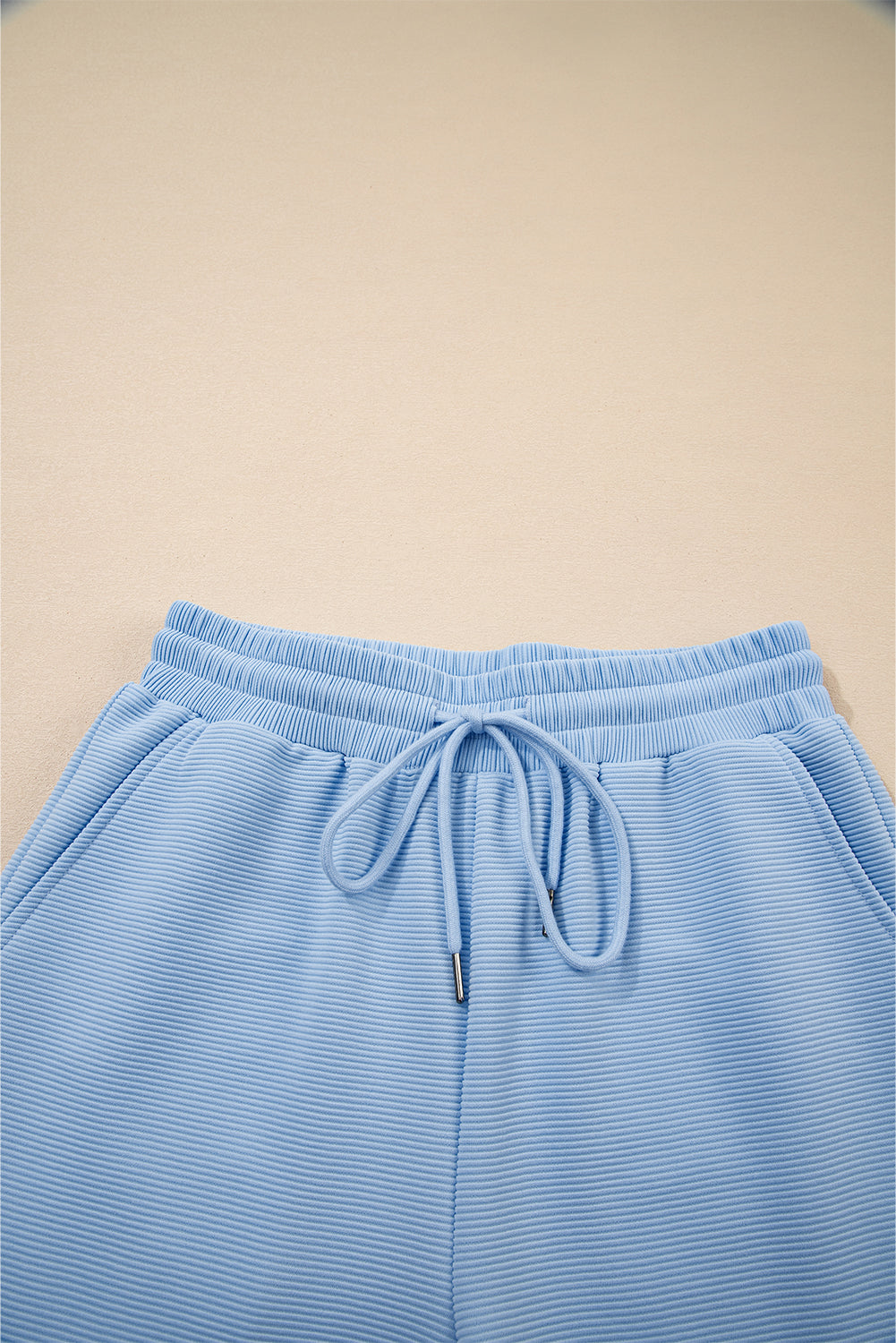 Apricot Textured Ruffled Sleeve Zipped Top and Wide Leg Pants Set