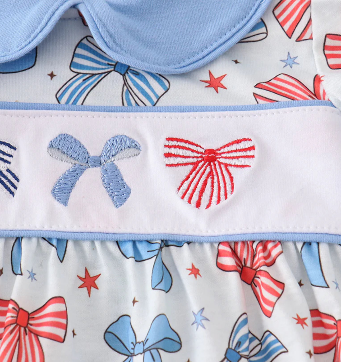 Bow trellis print embroidery ruffle bubble