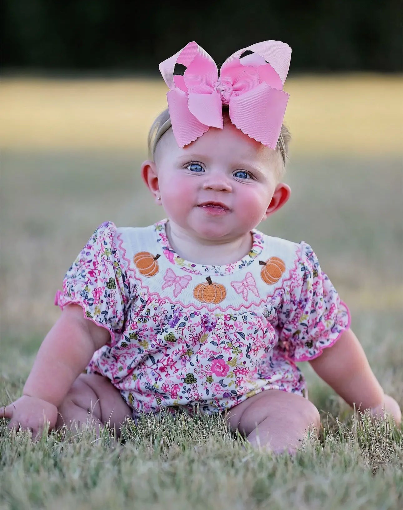 Halloween Girls Pumpkin Smocking Embroidered Romper
