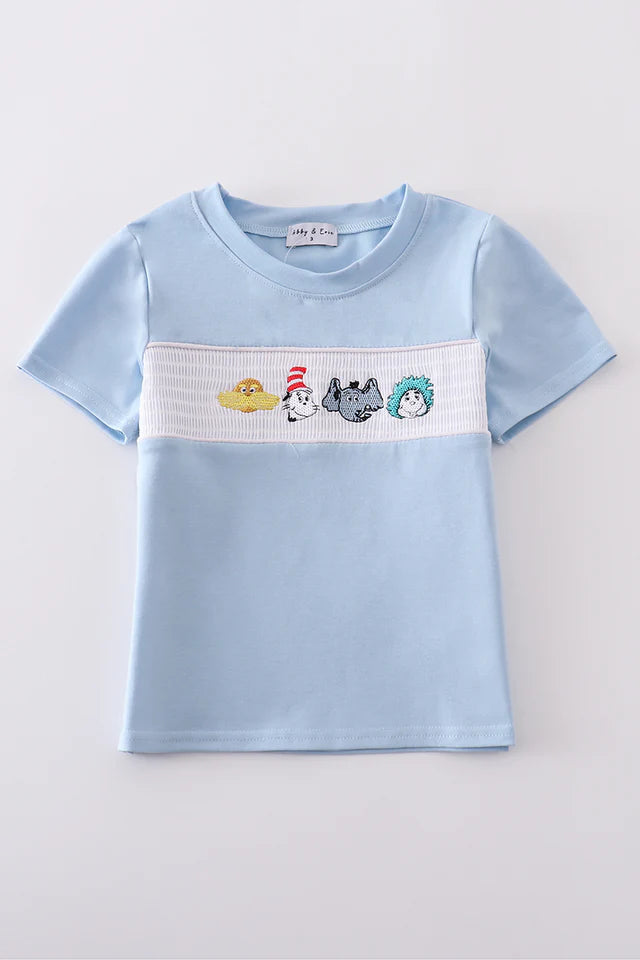 Blue Dr. Suess Embroidery Smocked Top