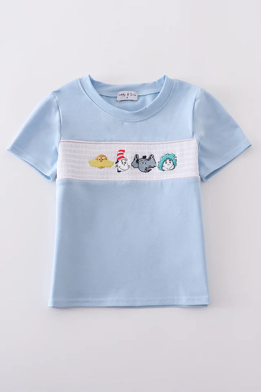 Blue Dr. Suess Embroidery Smocked Top
