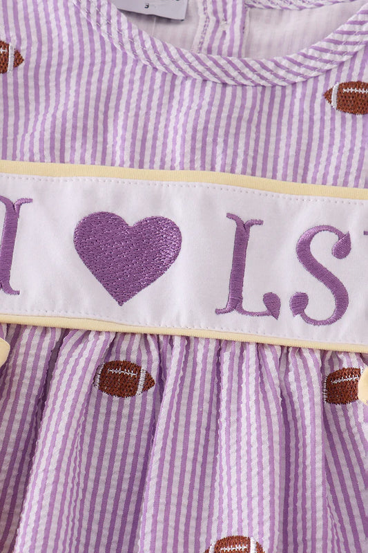 Purple Stripe Seersucker I Love LSU Set