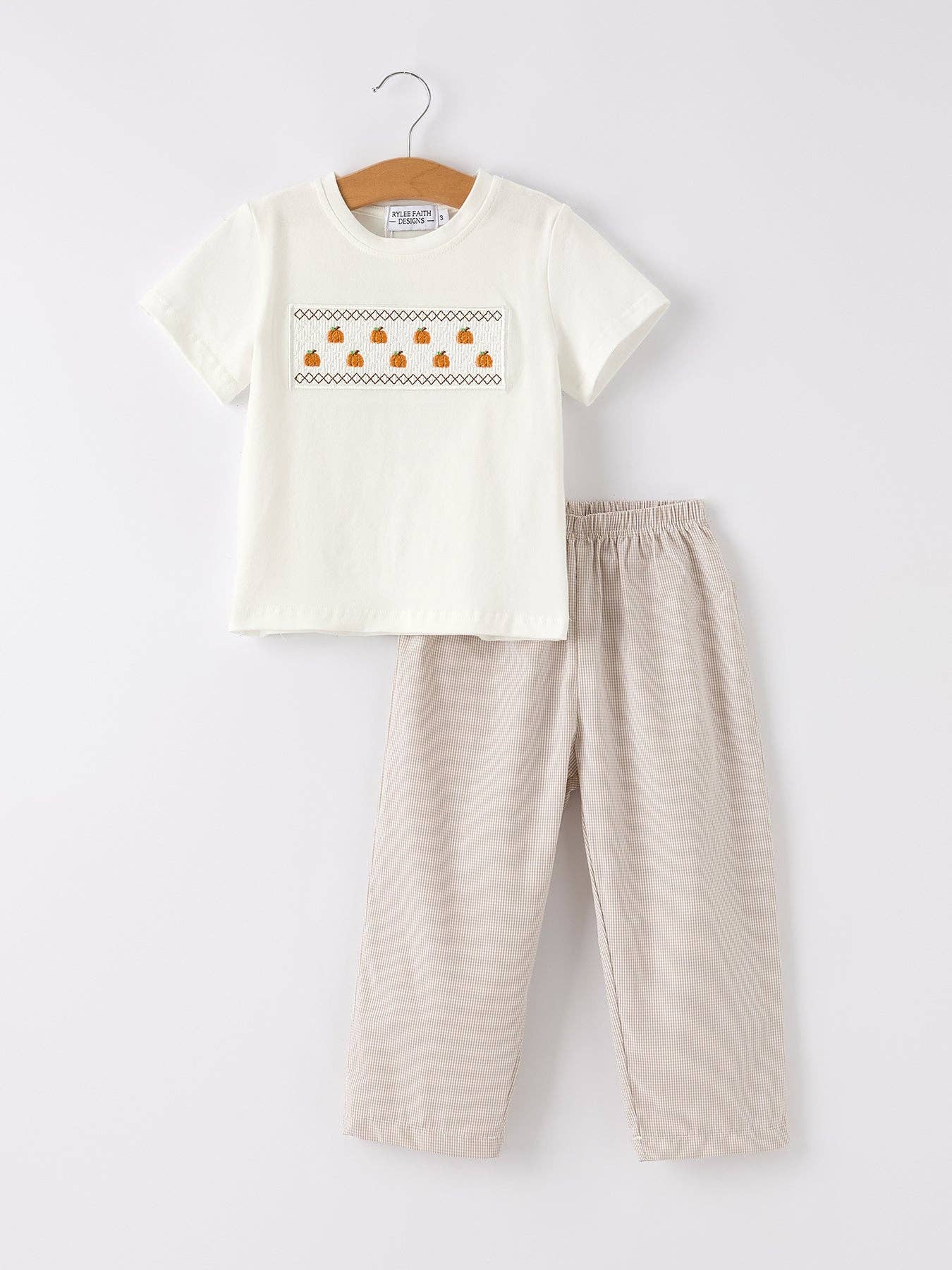 Pumpkin Smock Embroidered Plaid Boys Set