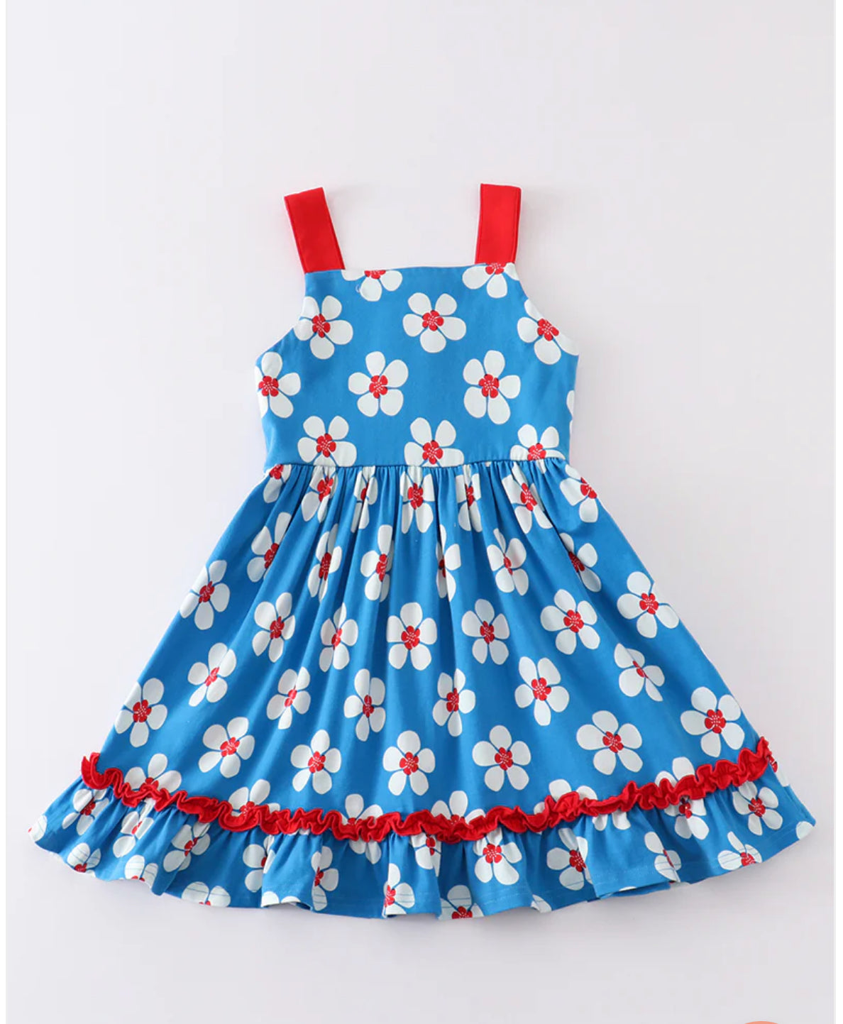 Platinum Blue & White Floral Print Ruffle Strap Dress
