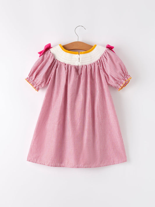 Autumn Rooster Smock Embroidered Girls Dress