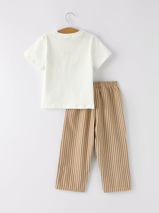 Stripe Smocked Church Christ Bishop Christening Toddler Boys'Set