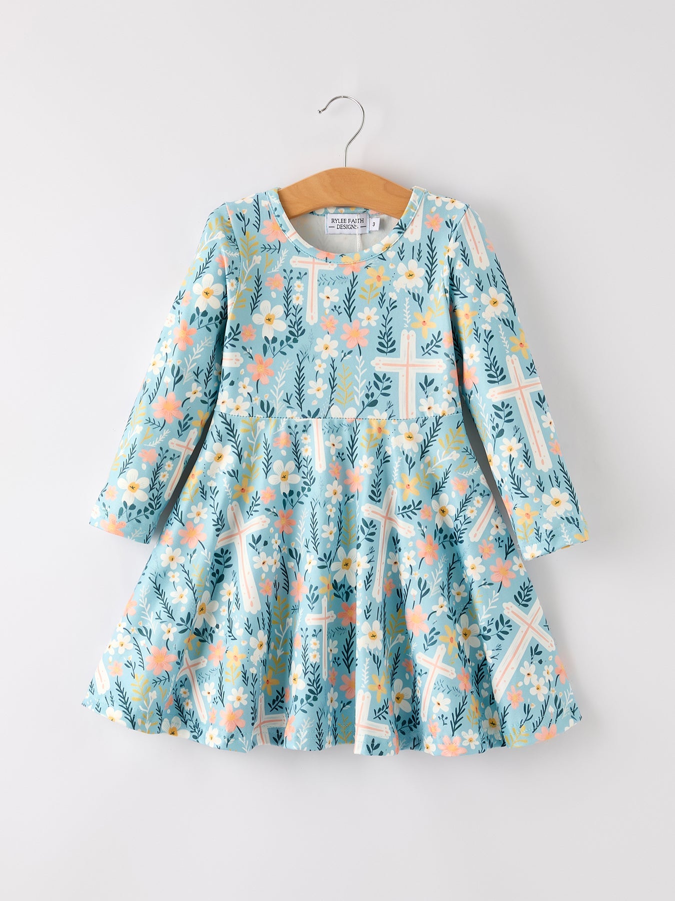 Autumn Christmas Girls Cross Floral Milk Silk Dress