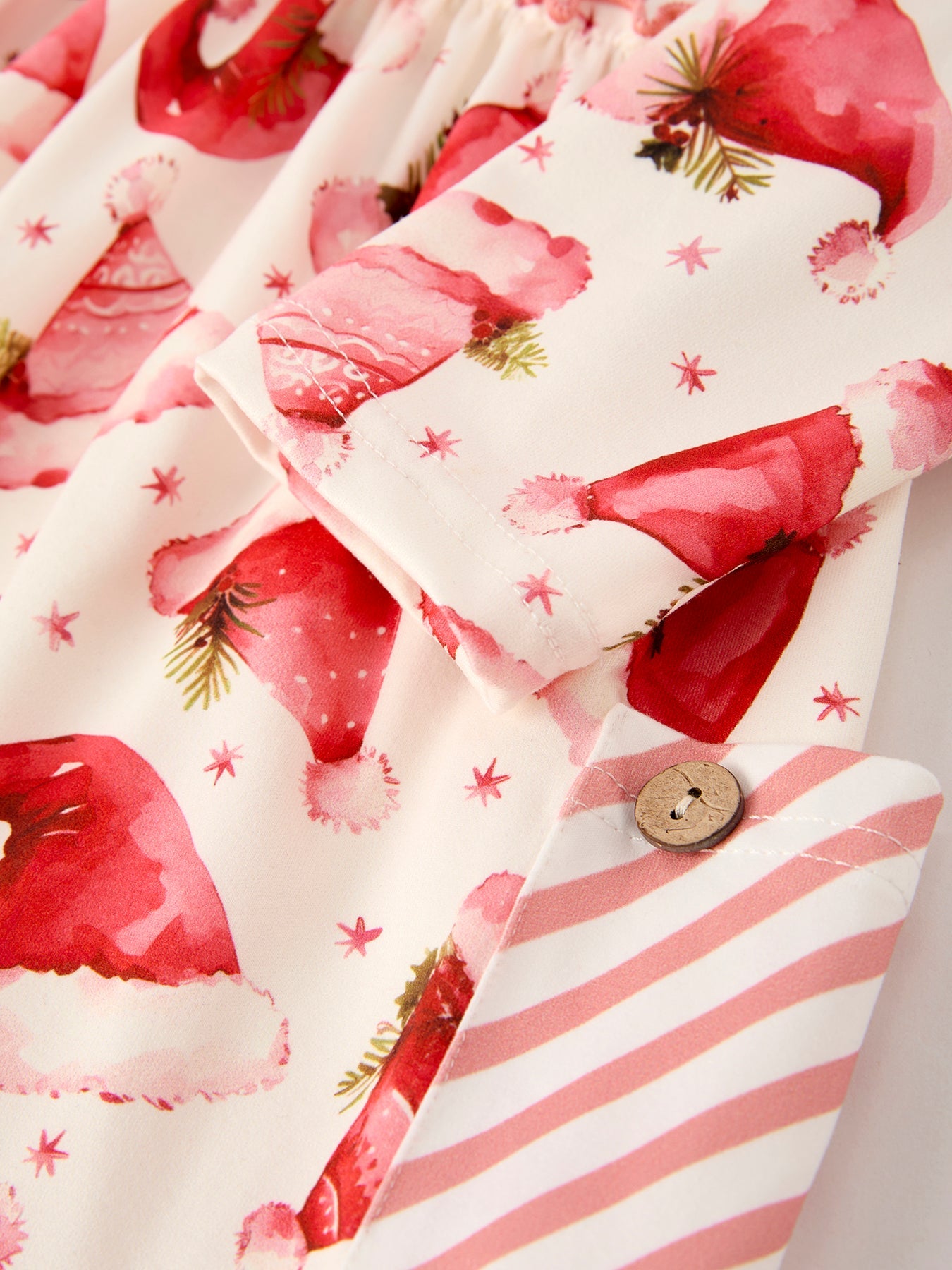 Winter Christmas Santa Hat Print Girls Pocket Ruffle Dress
