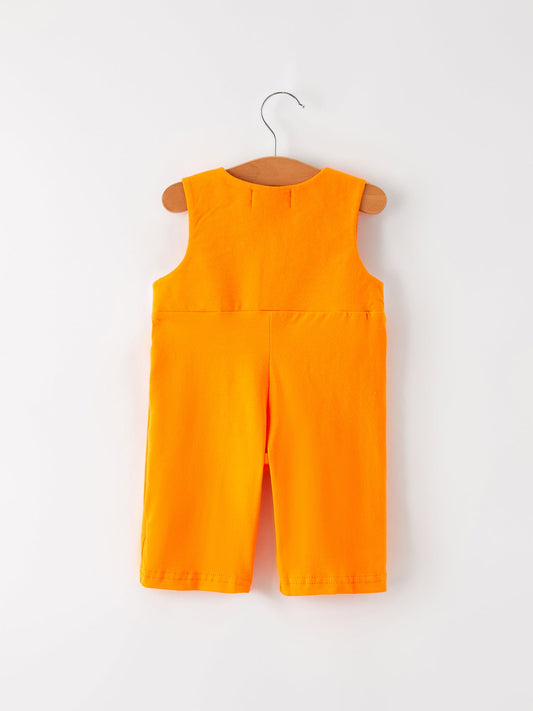 Fall Halloween Orange Embroidery Smocking Baby Boys Romper