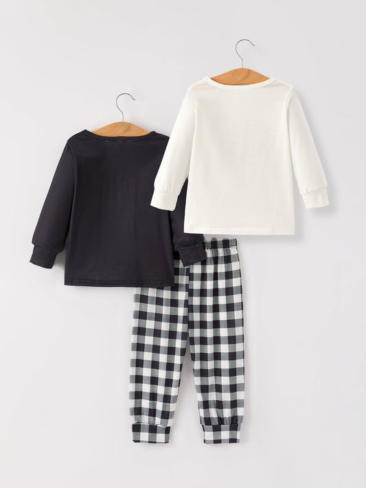 Christmas Print 2 Tops + 1 Pant Combination Girls Pajama Set