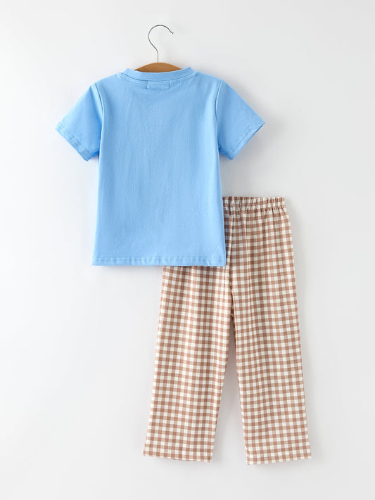 Christmas Vintage-Style Embroidered Gingerbread Plaid Boys Set