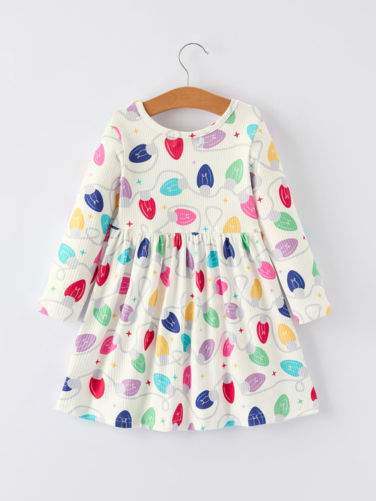 Christmas Colorful Light Bulb Girls Dress