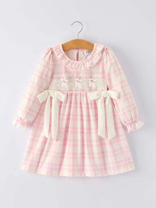 Christmas Pink Cute Bow Plaid Baby dress: Soft and Comfortable